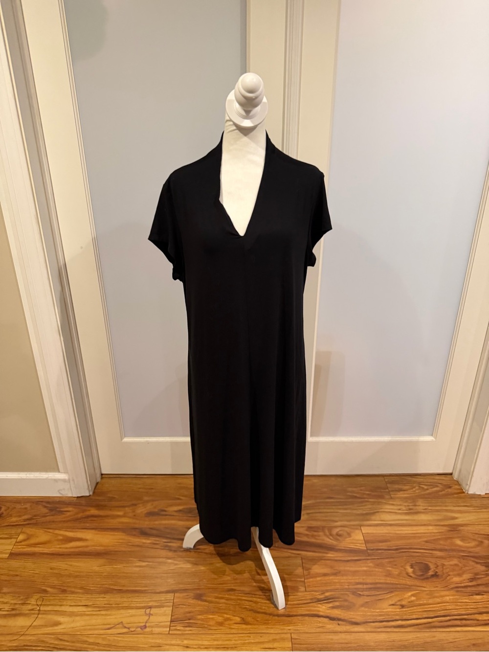 Eileen Fisher Black V-Neck Midi Dress